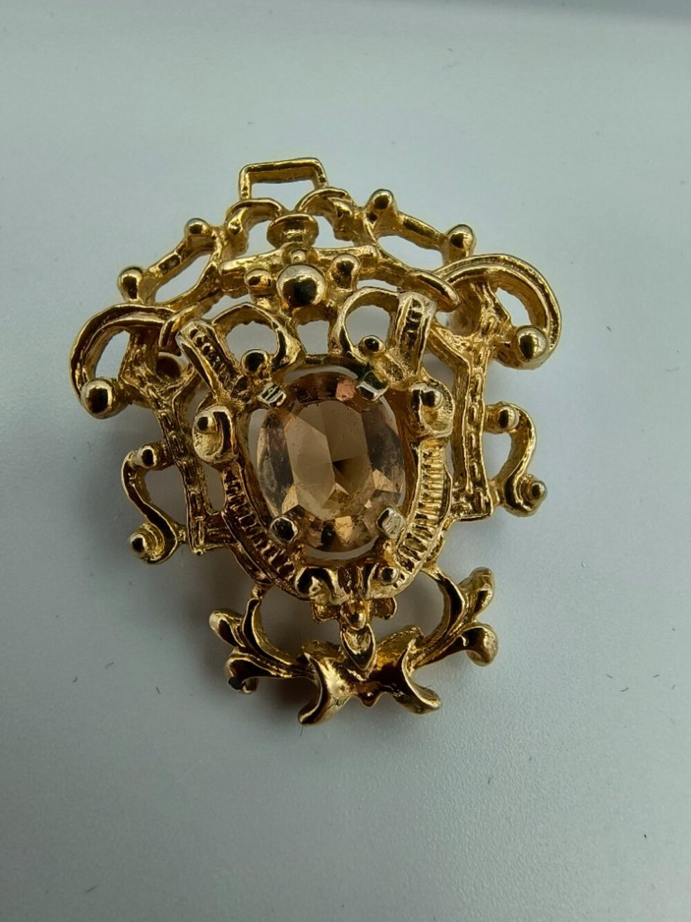 Sarah Coventry Vintage Canadian Brooch/Pendant • Faceted Smoky Topaz Glass Stone